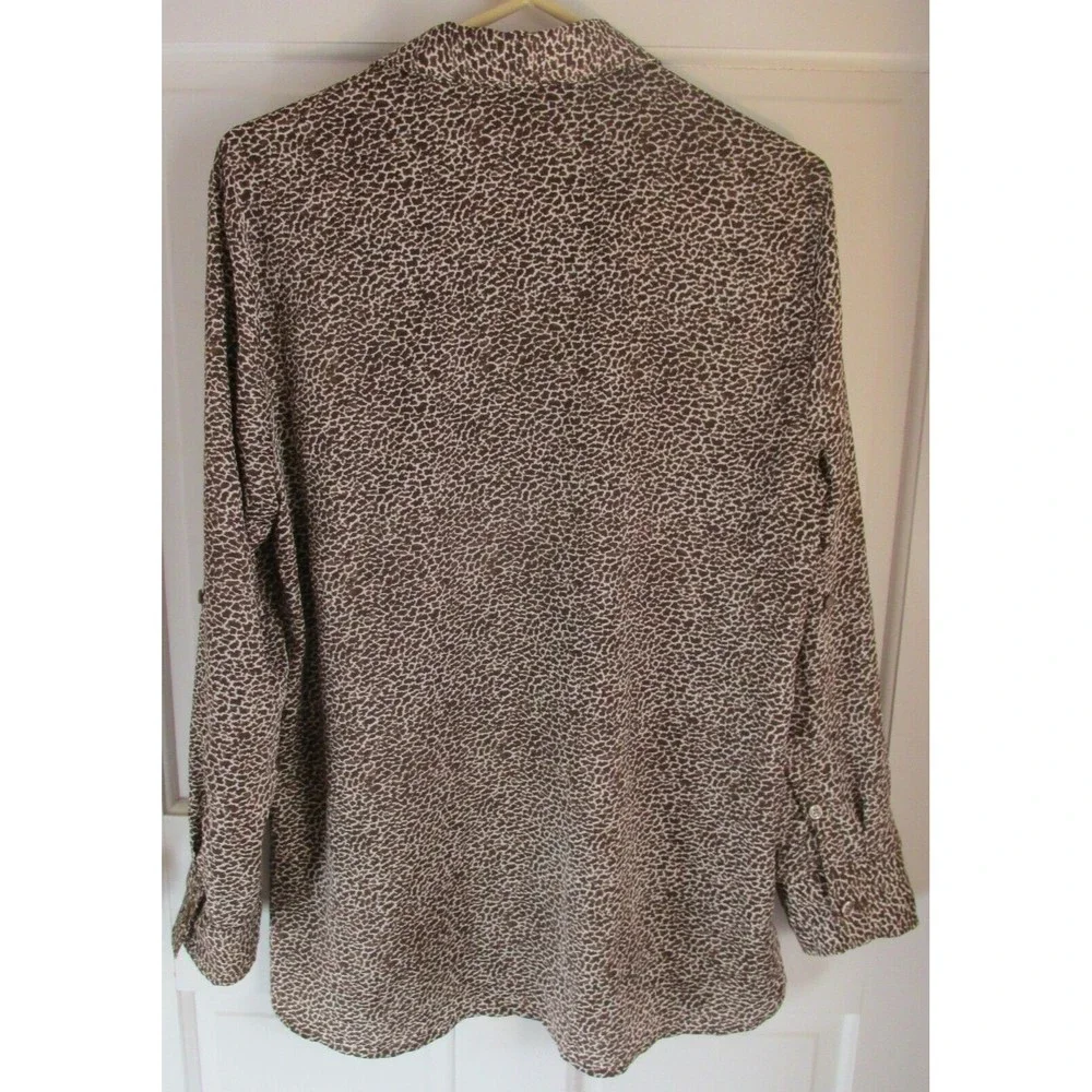 Ann Taylor Women's Brown Animal Print Roll Tab Sleeve Blouse Size 12 - Picture 8 of 11